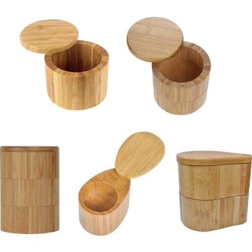 1Pcs Storage Boxes Salt Box Wooden Bamboo Storage Box With Magnetic Swivel Lid Container Kitchen Tool Seasoning Salt Storage Hot