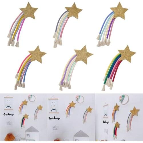 1 Pc Nordic Lucky Star Hand-woven Macrame Rainbow Tapestry Wall Hanging Pendant Kids Room Nursery Color Decoration Home Ornament