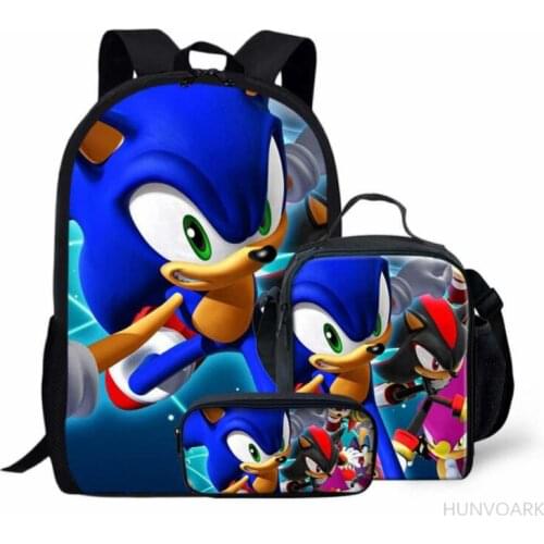 3PCs/Set Childrens School Backpack SONIC RACING Kids School Bags Cartoon Animal Design Teenagers Book-Bags Set