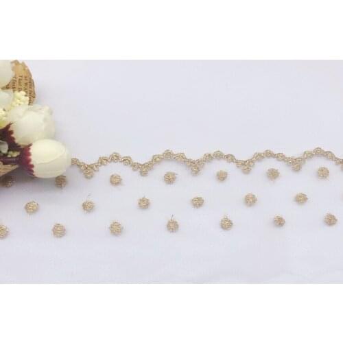 4 Yards/lot Width 6.5cm Gold Thread Lace Ribbon Handicrafts Embroidery Wave Lace Net Trim Fabric Handmade DIY Dress Sewing Decor