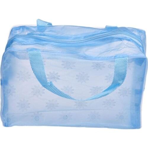 5 Colors Makeup Organizer Bag Toiletry Bathing Storage Bag Women Waterproof Transparent Floral PVC Travel Cosmetic Bag,Blue