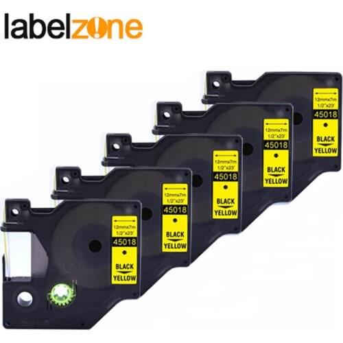 5pcs 12mm 45018 Black on yellow compatible dymo D1 12mm label printer 45015 laminated label tapes for LabelManager 160 printer