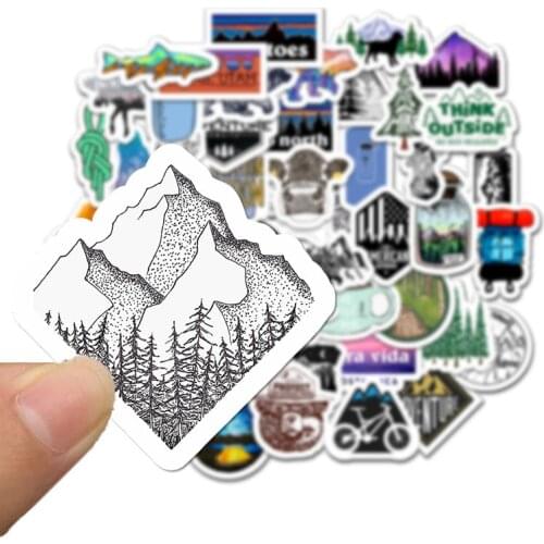 50pcs Outdoor Nature Camping Sticker Waterproof Water Bottle Mountain DECAL BUMPER Skateboard Car Stickers