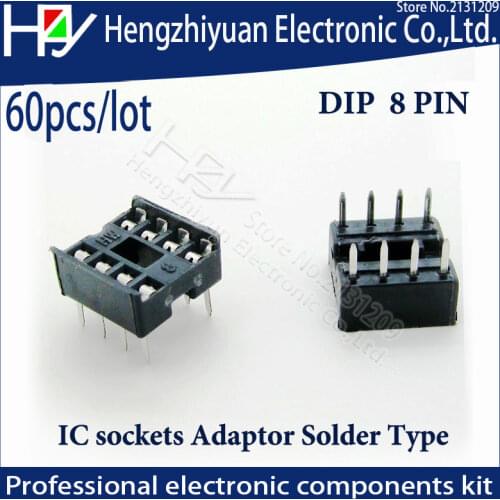 8pin IC Sockets 8pin 60PCS 2.54mm , Through Hole Stamped pin Open Frame IC Dip Socket,Pitch Through Hole Dip Socket. DIY
