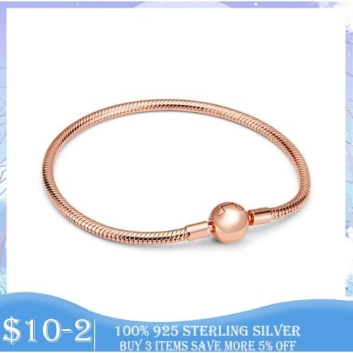 Pulseira 925 Sterling Silver Moments Rose Gold color Bangle Charm Beads fit CODEDOG Moments Series Bracelet Snake Chain Jewelry