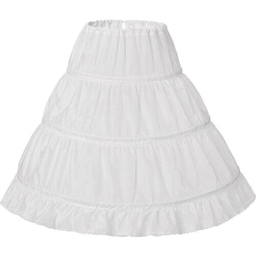 Child Flower Girls Long Petticoat Drawstring Waistband Ruffles Pleated Trimming 3 Hoops Kids Princess Crinoline Tutu Underskirt