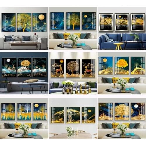 DIY 40x50cm 3Pcs Paint By Numbers Sun Leaf Moon Scenery Home Decoration Oil Painting By Numbers Full Set For Adults