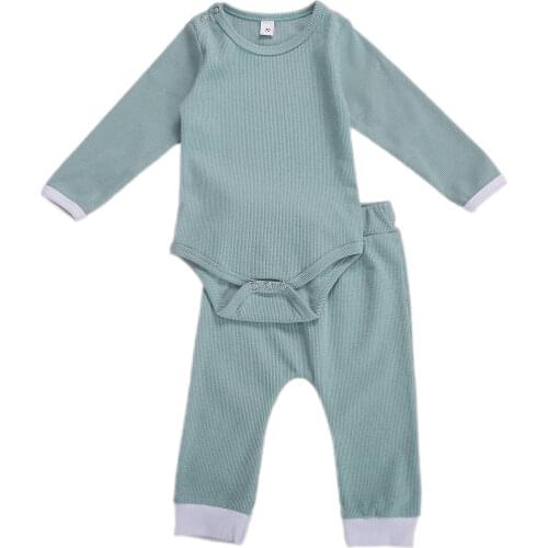 Baby Girls Boys Solid Cotton Set Long Sleeve Romper Pants Infant Toddler Clothing Newborn Gifts Autumn Children Sets 0-18M