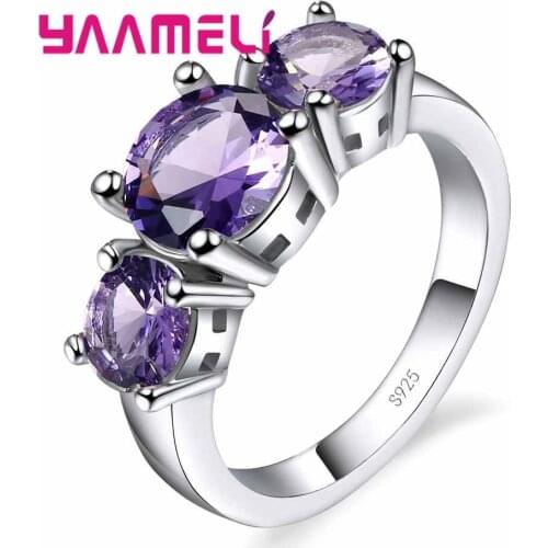 Best Selling Stylish New Girls Daily Decoration 925 Sterling Silver Wedding Party Women Finger Rings With Purple Zircons