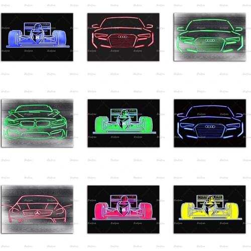 Car Wall Art Prints. Neon Effect. Sports Car Posters. Super Car Wall Art. Neon Formula One Prints Home Decor Canvas Unique Gift