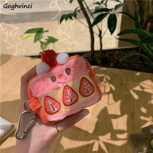 Coin Purses Strawberry Pattern Fluffy Sweet Cute Key Earphone Storage Bag Fashion Kawaii Mini Plush Cotton Organize Pouch Zipper