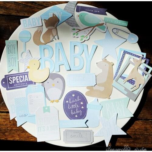 KSCRAFT 36pcs Baby Boy Blue Cardstock Die Cuts for Scrapbooking Happy Planner/Card Making/Journaling Project