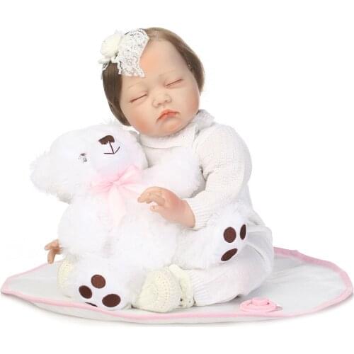 Bebe doll sleeping dolls 22"NPK silicone dolls reborn with white bear plush doll for lover kids gift high quality bonecas rebo