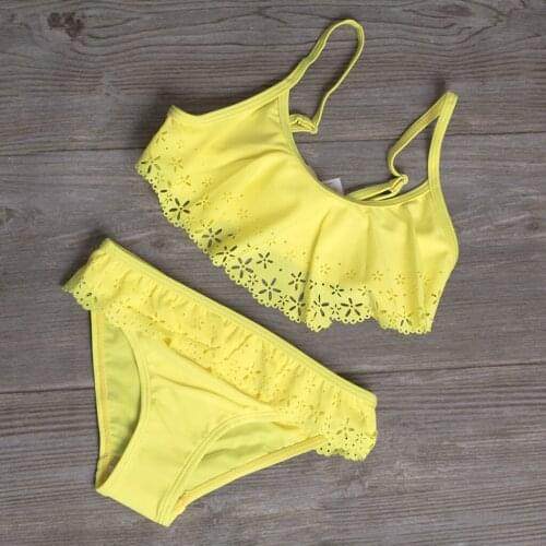 5-14Years New Fresh lemon yellow Children Kids Girls Bikini Beach Swimsuit+Shorts Swimwear Set Outfit kids swimwear for girls M4