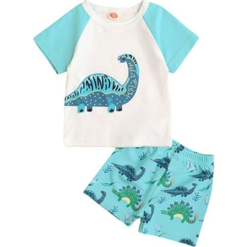 Summer Boy TShirt Printed Swimsuit Two-piece Suit Shorts Green Cotton Swimwear hand soft protect Clothes