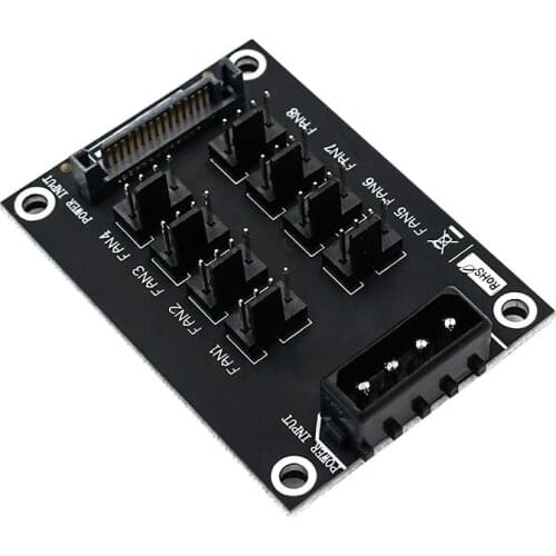 Fan Hub Computer 12V Mini Fan Controller Molex 4Pin SATA 15Pin Power 8Port 4Pin Fan Splitter Hub for PC Desktop RGB CPU Fans Hub