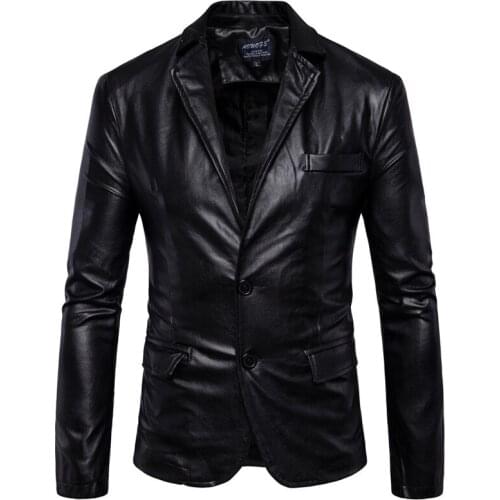 Faux leather jacket mens spring and autumn new fashion simple lapel PU jacket long-sleeved business casual leather jacket men