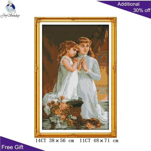 Joy Sunday Pray Angel Needlework RA139 Counted and Stamped Home Decor The Daughters Wish Embroidery DIY Cross Stitch kits