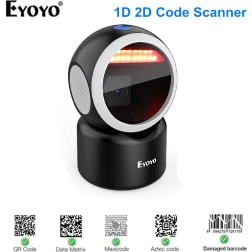 Eyoyo EY-3300 2D Desktop Barcode Scanner 1D QR Barcode Reader Code11 Automatic Sensing MicroPDF417 Data Matrix Platform Scanner