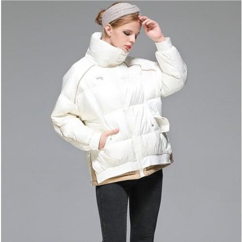 2020 new winter white duck down jacket women shiny hooded coat stitching loose coats thick warm short jackets green outwear blue