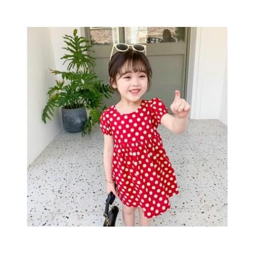 2021 New Summer Girls Dot Bubble Sleeve Dress Princess Skirt
