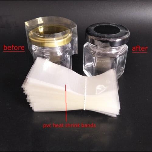 New 200pcs/pack Pvc Transparant Heat Shrink Bands For Bottles Caps, Jar Mouth/cap Diameter 42mm H 34mm Laid Flat Width 68mm