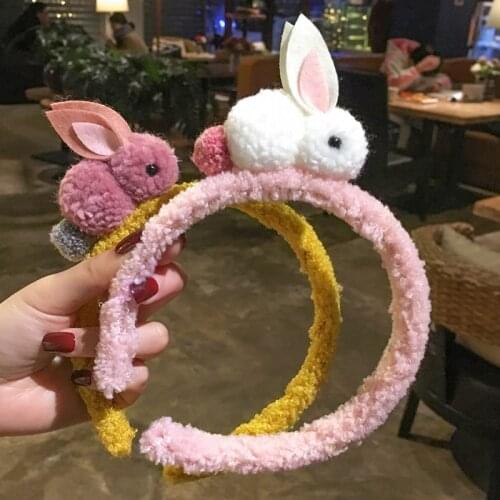 Cute Animal Hair Ball Rabbit Headband Bunny Hair Clip Girls Sweet Hair Ornament Headband Hair Holder Children hair Accessories