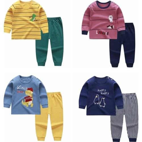 0-2 Years Infant Boy Clothes Newborn Unisex Autumn Pajamas Kids Sets Long Sleeve Cotton T-shirt Pants For Toddler Boy Clothing