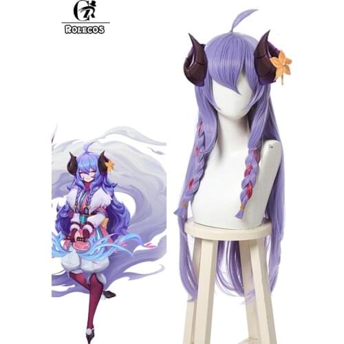 ROLECOS Game LOL Spirit Blossom KINDRED Cosplay Wigs 80cm Heat Resistant Synthetic Purple Slightly Rolled Twist Braid Cosplay