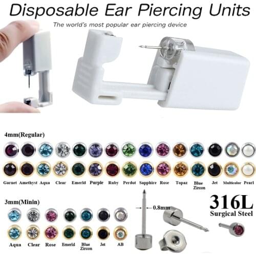 1PC Sterile Disposable No Pain Ear Piercer device Ear Cartilage Piercing Gun Tool Kit Unit Built In CZ Birthstone Earring Stud
