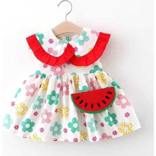 Toddler Kids Baby Girls Casual Floral Print Dress Princess Bag Set Outfits Kids Dresses For Girls Платья На Девочек 2021 New