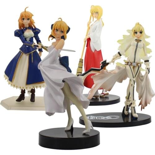 14-21cm 4Styles Fate Stay Night Saber 025 EXTRA CCC Unlimited Blade UBW White Dress Hollow Ataraxia Series PVC Figure Toy