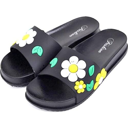Leisure Fashion Womens Sandals Summer New PVC Anti-skid Simple Flower Slides Female Indoor Beach Home Slippers