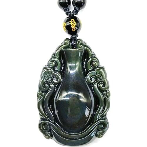 SHIYM Obsidian Engraved Rainbow Vase Necklace Pendant Mens Pendant With Chain Rainbow Jade Jewelry