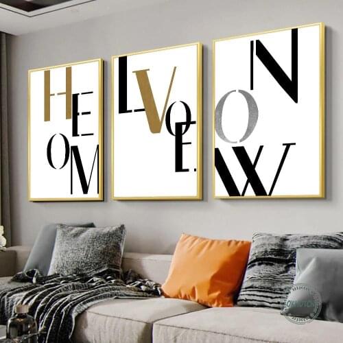 Modern Love Home Now Alphabet Poster and Print Abstract Canvas Painting Nordic Wall Art Picture for Living Room Home Decor