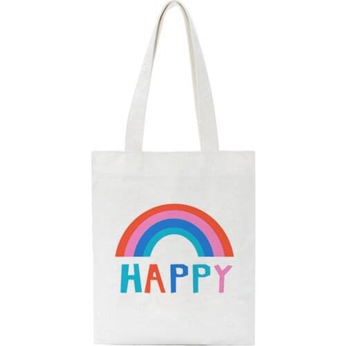 Happy Rainbow Colorful Summer New Women Bag Purse Abstract Cartoon Print Fashion Handbag Shoulder Canvas Bags
