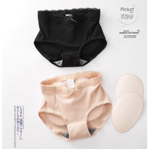 Lace Ruffle Mid Waist Hip Enhancer Panties Stripe Hip Ass Pad Butt Lifter Body Shapewear Shaping Padded Underwear Push up Briefs