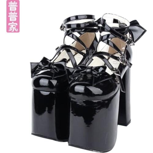 Princess sweet lolita shoes Summer shallow mouth round head super high heel bow tie muffin shoes fashion and cute women pu9803