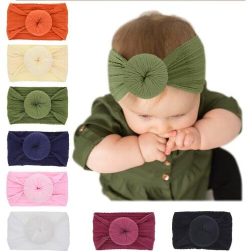 Solid Color Baby Girls Headdress Donuts Hairband Solid Wide Nylon Turban Hair Accessories Photography Props Clothing Decoration