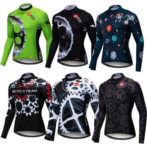 Bike Jersey Long Sleeve 100% Polyester Mens Maillot Ropa Ciclismo Bicycle Cycling Clothing Quick Dry Cycle Clothes Gear