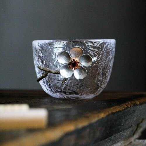 Japanese Glass Cup TeaCup Coffee Cup With Flower Kung Fu Tea Set Drinking Glass Transparent 12 Style Optional Teaware Set