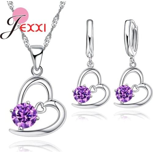 Beauty Girl Romantic Heart Earrings Necklaces Jewelry Sets With Top Quality Cubic Zircon For Wife Best Gift
