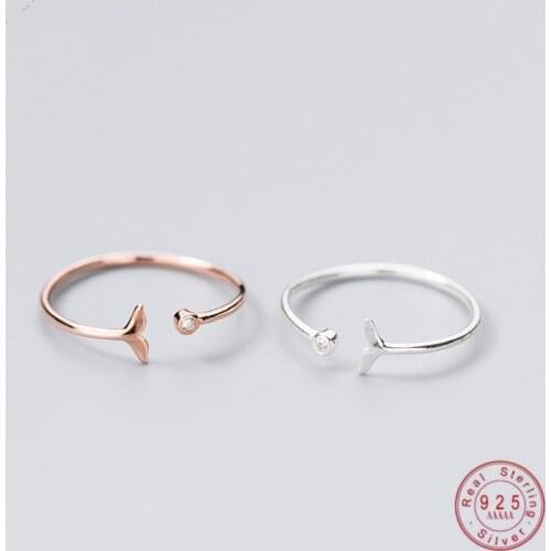 WANTME Genuine 100% 925 Sterling Silver Adjustable Fish Tail Pave Crystal Zircon Rings for Women Cute Animal Finger Jewelry