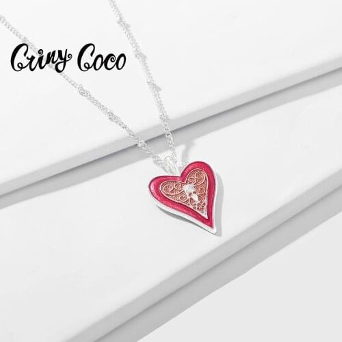 Cring Coco Colorful Enamel Heart Pendant Necklaces for Women Female Fashion Snake Chains Choker Necklace 2020 Hot Sale