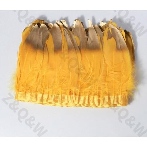 Golden yellow goose feather spray gold head to make 2 meters cloth edge DIY shopping festival costume dress skirt decoration