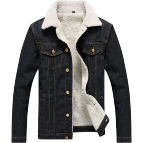 Zozowang Winter Fur Jeans Jacket Coat Men Slim Fit Warm Fleece Parkas Jacket Men Turn-down Collar Mens Parkas with Fur