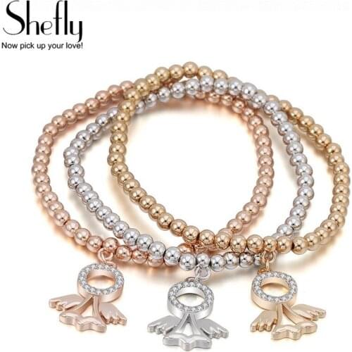 Vintage CCB Beads With CZ Zircon Angle Charm Bracelet Cute Fairy Gold Elastic Chains Jewelry Bracelet For Women Bijoux SL05893