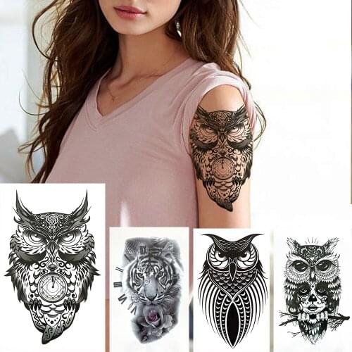 DIY Black Eagle Temporary Tattoos Sticker For Women Adult Sexy Body Art Tattoos Fake Large Totem Tiger Flower Tatoos Cover Ups