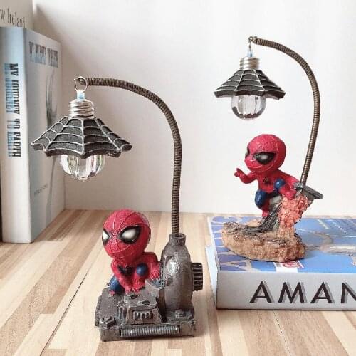 Resin Cartoon Avengers Action Figures Spider Man Night Lamp For Children Bedroom Led Night Light Boy Kids Xmas Creative Gift