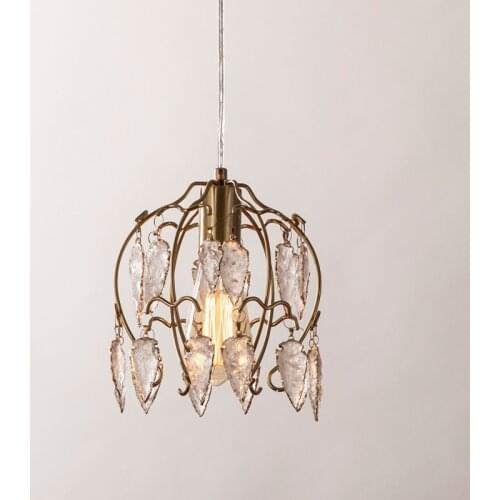 French retro pendant light small crystal hanging cord lamp susepnsion single vintage lights for bedroom bedside kitchen lighting